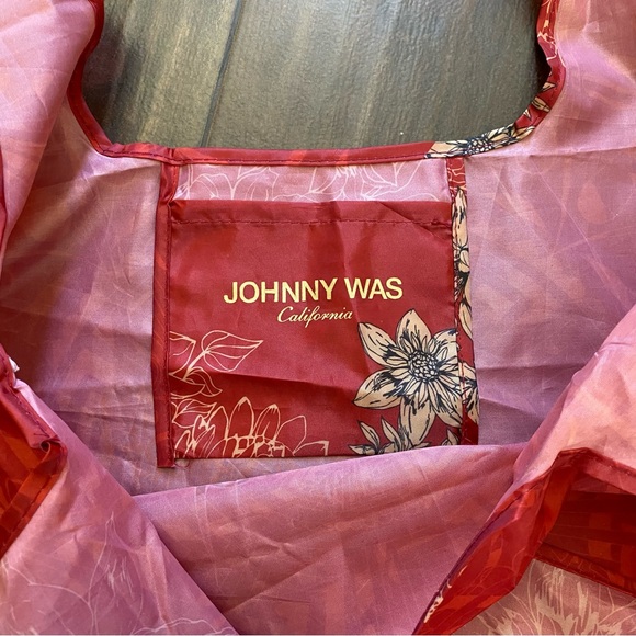 Johnny Was Tote Bag Red & Gold Floral Print Nylon Shopper Foldable - Picture 4 of 5